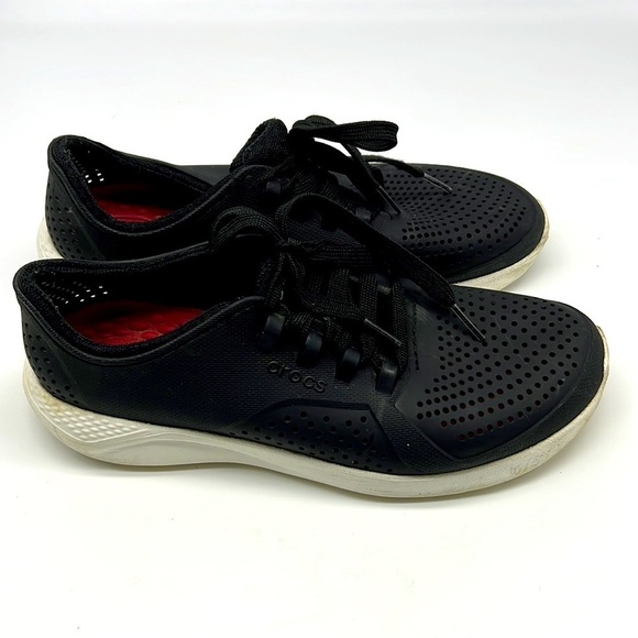 Crocs - Lite Ride Pacer Low Top Lightweight White & Black Lace Up Sneaker SZ 8 - Picture 1 of 15